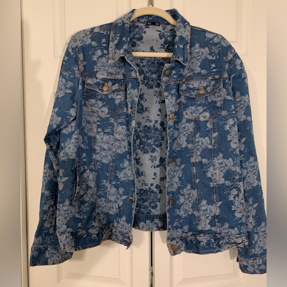 Hannah Jean Jacket Floral Blue Jacket Size Large